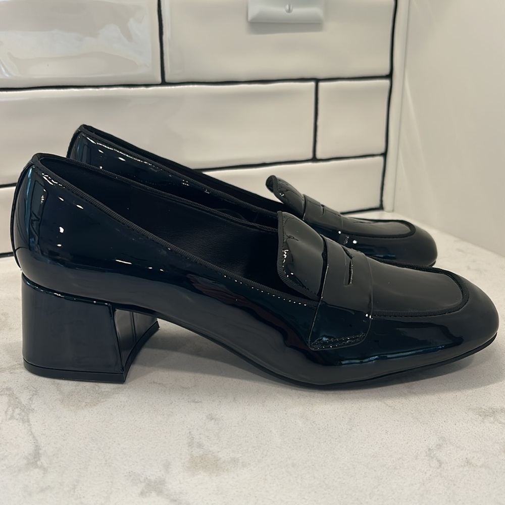 Kelly & Katie Payln Loafer Black Glossy Platform Heel Slip On Academia Office - Picture 3 of 16